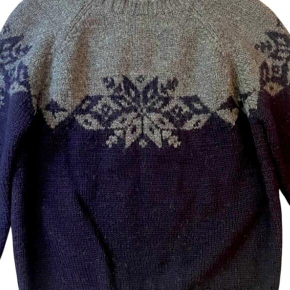 Vintage J Crew Hand Knit Wool Sweater Women Small Winter Chunky Blue Grey Preppy - Picture 2 of 7